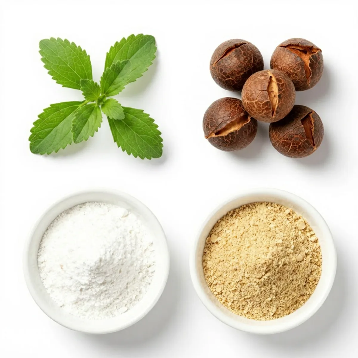 Spoon of stevia powder next to cup of chai