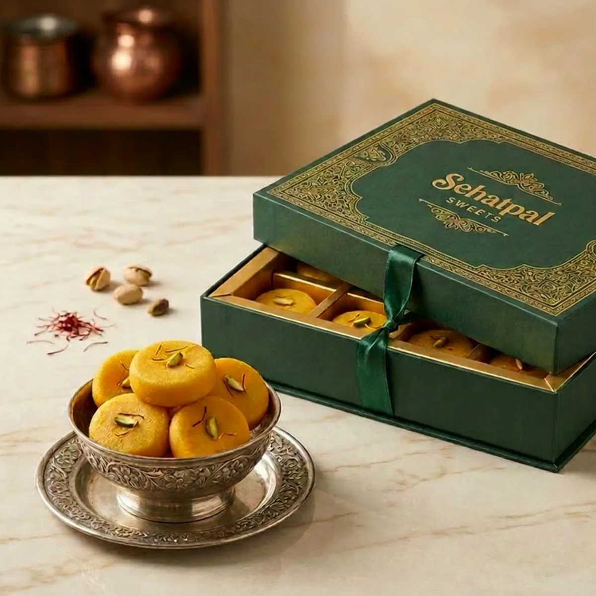Sehatpal sugar-free kesar peda with saffron and pistachio